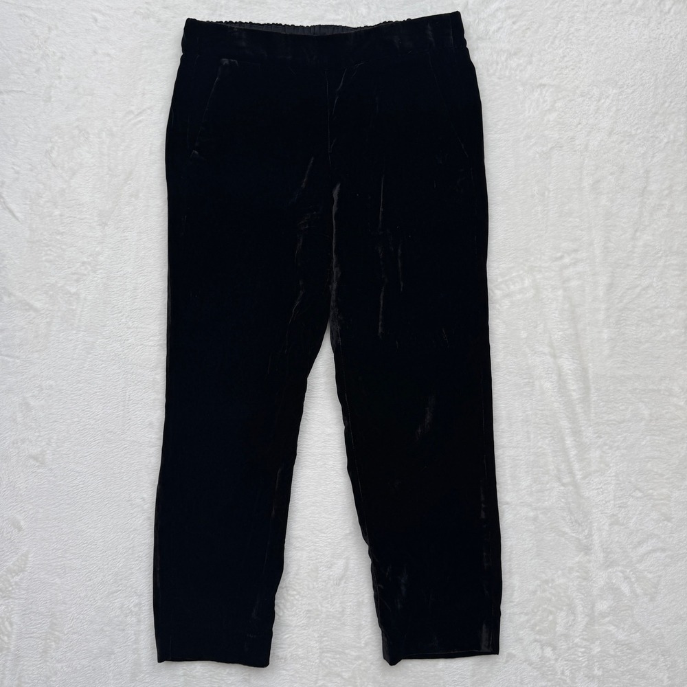 J.Crew Velvet Pants Womens 6 Black Pull On Straight Leg Elastic Waist Holiday